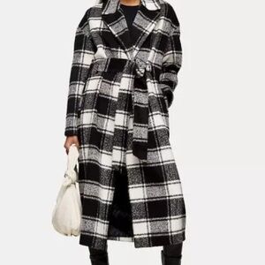 Topshop Plaid Tie Coat